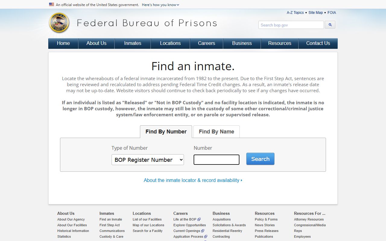Conecuh County inmate population federal BOP inmate locator search page